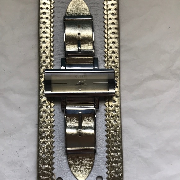 Guess Gold & white leather watch cuff bracelet - Picture 3 of 16